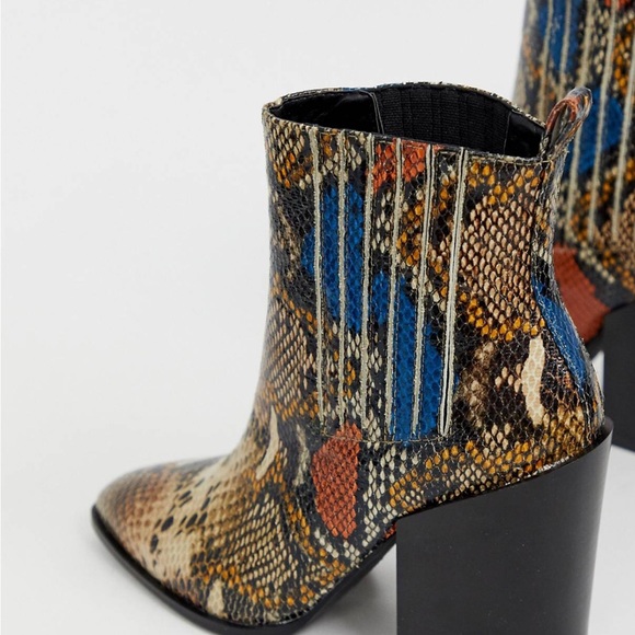 ASOS Raid Swallow Coloured Snake Western Boots 🪶 tan multi 🪬 US 8 🧡 - Picture 4 of 15